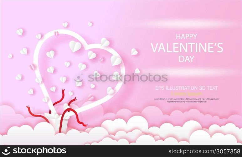 Gift box heart with white heart on pink background, For Wallpaper, flyer, invitation, card, poster, postcard, brochure, banner, advertising, mockup, Vector illustration color 3d text style effect.