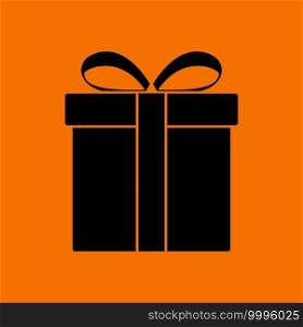 Gift Box Icon. Black on Orange Background. Vector Illustration.