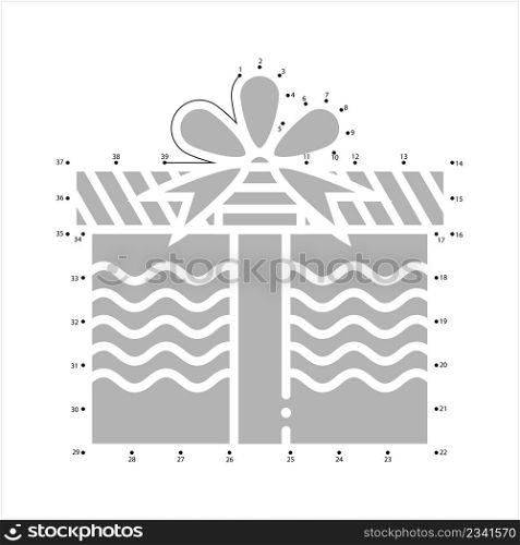 Gift Box Icon Connect The Dots, Attractive Package Container For Gift Vector Art Illustration, Puzzle Game Containing A Sequence Of Numbered Dots