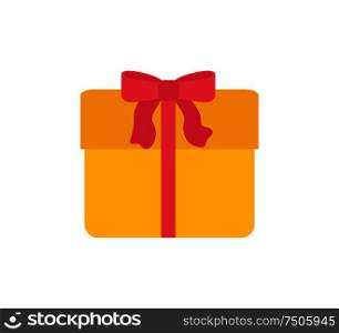 Gift box icon isolated on white. Packed present with decorative ribbon and topped by bow, surprise on New Year, birthday or anniversary, vector sign. Gift Box Icon Isolated on White. Packed Present