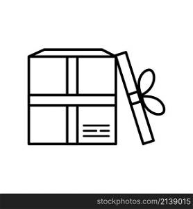 Gift box icon. Open sign. Ribbon symbol. Simple outline silhouette. Isolated object. Vector illustration. Stock image. EPS 10.. Gift box icon. Open sign. Ribbon symbol. Simple outline silhouette. Isolated object. Vector illustration. Stock image.
