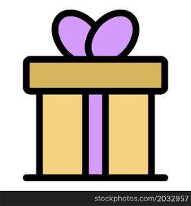 Gift box icon. Outline gift box vector icon color flat isolated. Gift box icon color outline vector