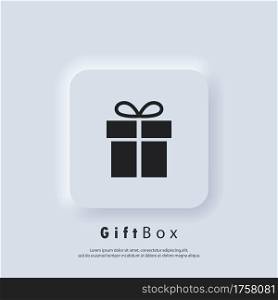 Gift box icon. Party and celebration concept. Surprise and birthday items, gift, present, ribbon, small and big boxes. Vector. Neumorphic UI UX white user interface web button. Neumorphism