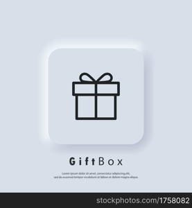 Gift box icon. Present birthday Christmas holiday. Party and celebration concept. Vector. Neumorphic UI UX white user interface web button. Neumorphism
