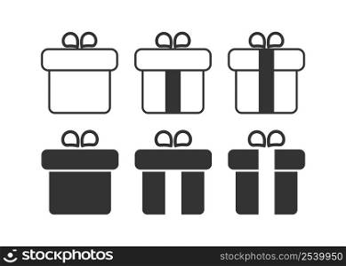 Gift box icon. Present package illustration symbol. Sign birhtday vector.