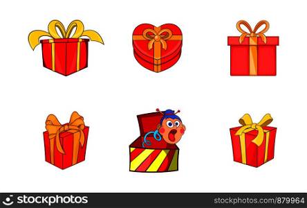 Gift box icon set. Cartoon set of gift box vector icons for web design isolated on white background. Gift box icon set, cartoon style