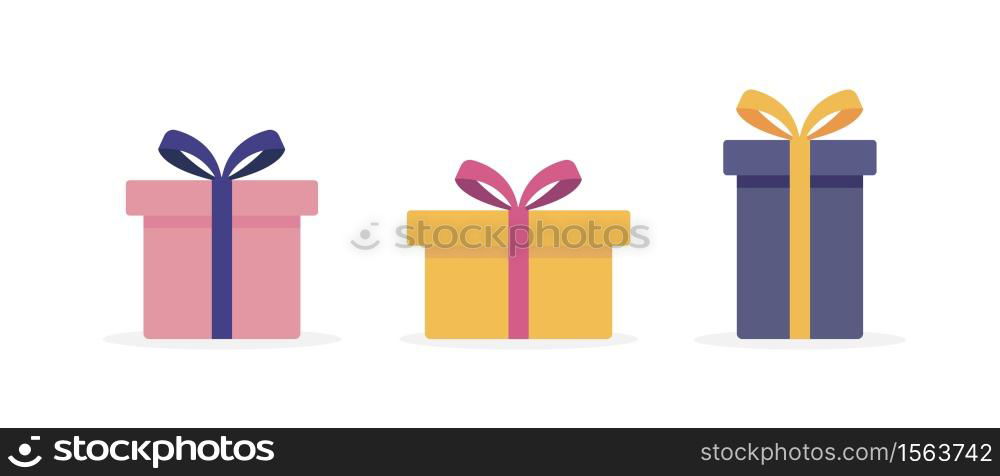 Gift box icon set. Colorful wrapped. Collection for Birthday, Christmas, shopping concept. Vector illustration eps10.. Gift box icon set. Colorful wrapped. Collection for Birthday, Christmas, shopping concept.