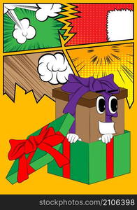 Gift Box in a gift box as a cartoon character. Holiday, Celebration surprise with happy face emotion.