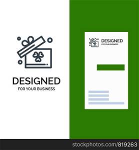 Gift, Box, Ireland Grey Logo Design and Business Card Template