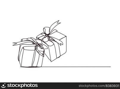 Gift Box , line drawing style, Continuous one line vector illustration