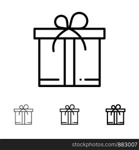 Gift, Box, Motivation Bold and thin black line icon set