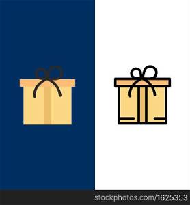 Gift, Box, Motivation  Icons. Flat and Line Filled Icon Set Vector Blue Background