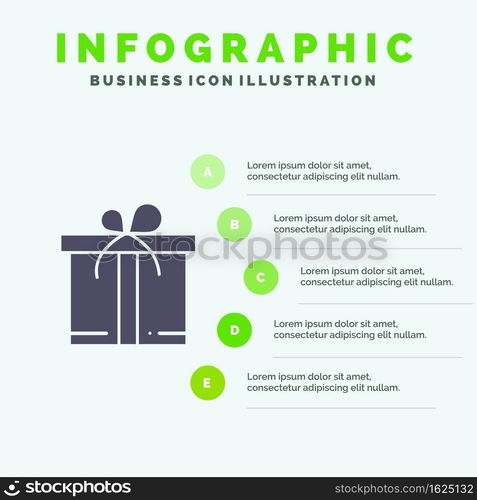 Gift, Box, Motivation Solid Icon Infographics 5 Steps Presentation Background