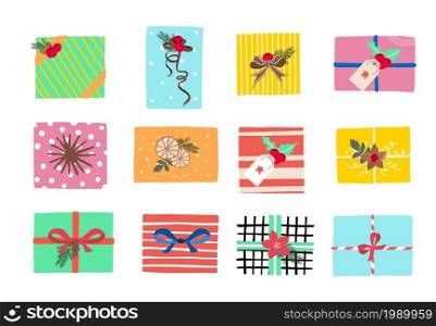 Gift box object collection with ribbon.Vector illustration for icon,sticker,printable.Editable element