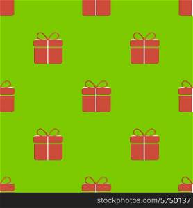 Gift box seamless pattern on green background