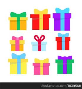 Gift Box Set Isolated on White Background in Flat Style. XMAS or Birthday, Holiday Vector Present Template Collection. Beautiful Simple Giftboxes.. Gift Box Set Isolated on White Background in Flat Style. XMAS or Birthday, Holiday Present Template Collection. Beautiful Simple Giftboxes. Vector Illustration.