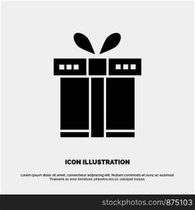 Gift, Box, Shopping, Ribbon Solid Black Glyph Icon