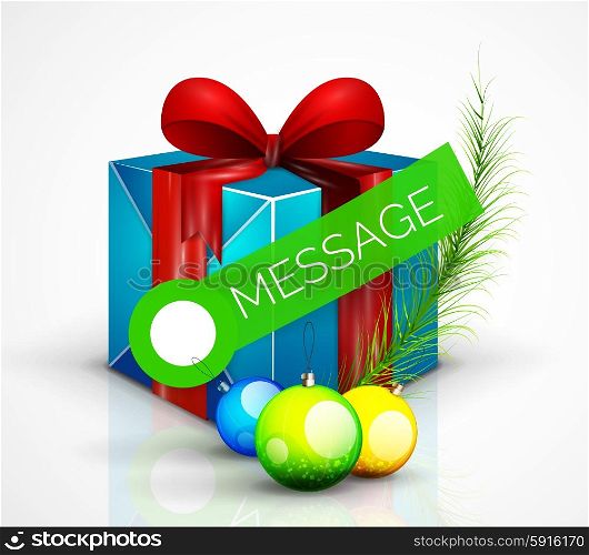 Gift box with Christmas ball toys, vector illustration, element of greeting card. Holiday concept