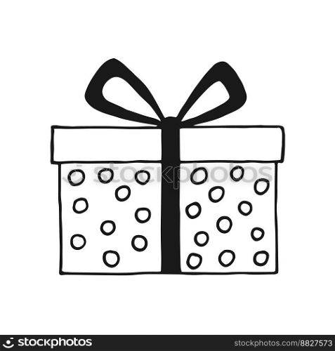 Gift box with different bows. Hand drawn vector illustration.