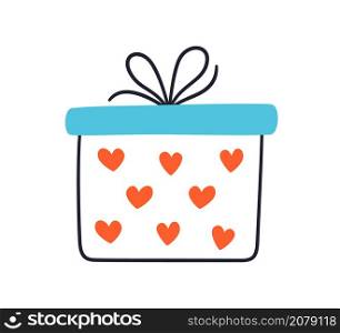 Gift box with heart pattern for Valentines day. Hand drawn gift box. Symbol of love. Vector illustration isolated on white background.. Gift box with heart pattern for Valentines day. Hand drawn gift box. Symbol of love. Vector illustration isolated on white background