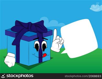 Gift Box with making a point as a cartoon character. Holiday, Celebration surprise with happy face emotion.