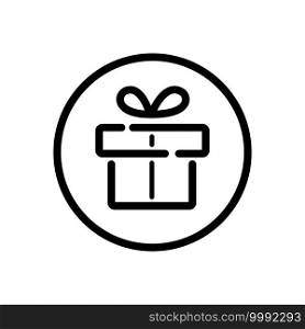 Gift. Box with ribbon. Commerce outline icon in a circle. Isolated vector illustration