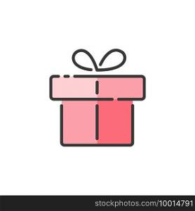 Gift. Box with ribbon. Filled color icon. Isolated commerce vector illustration