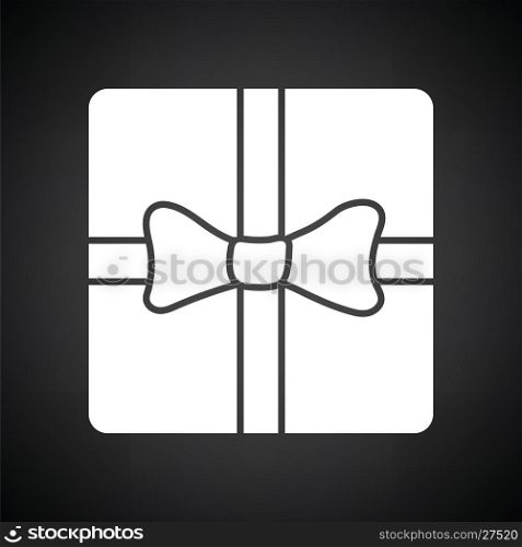 Gift box with ribbon icon. Black background with white. Vector illustration.