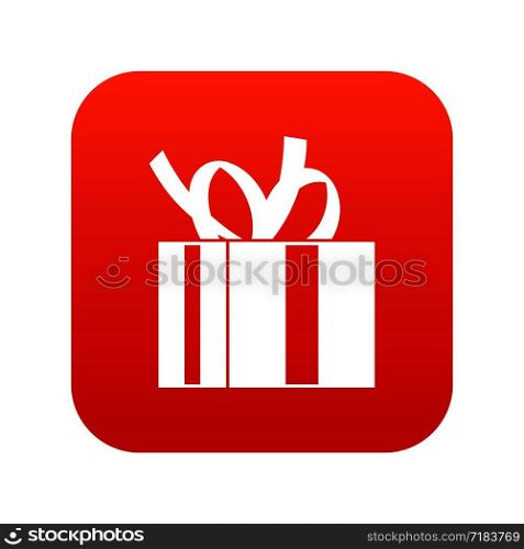 Gift box with ribbon icon digital red for any design isolated on white vector illustration. Gift box with ribbon icon digital red