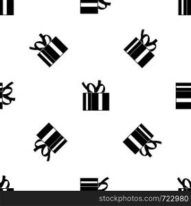 Gift box with ribbon pattern repeat seamless in black color for any design. Vector geometric illustration. Gift box with ribbon pattern seamless black