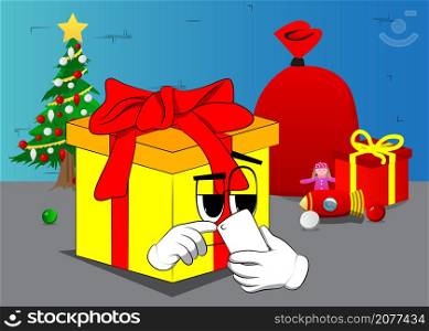 Gift Box with using a mobile phone as a cartoon character. Holiday, Celebration surprise with happy face emotion.