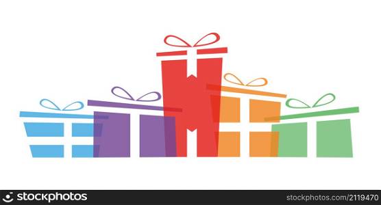 Gift boxes Christmas background. Colorful presents boxes with ribbon and bow. Vector illustration.. Gift boxes Christmas background. Colorful presents boxes with ribbon and bow.
