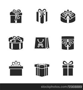 Gift boxes icons set with different ribbons and bows isolated vector illustration