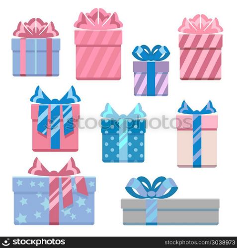 Gift boxes in pastel colors vector illustration set. Gift boxes in pastel colors vector illustration. Set of present for holiday