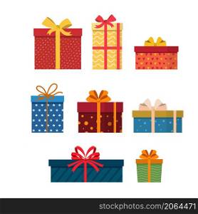 Gift boxes set. Presents and packages with ribbons and bows vector illustration