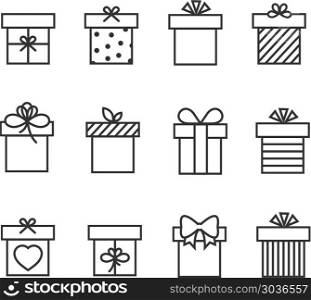 Gift boxes thin line vector icons. Gift boxes thin line vector icons. Box for gift and present gift box in linear style