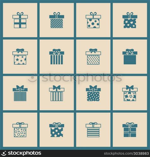 Gift boxes vector icons set in beige and blue. Gift boxes vector icons set in beige and blue. Present to holiday christmas illustration