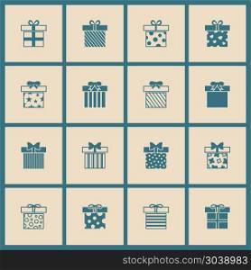 Gift boxes vector icons set in beige and blue. Gift boxes vector icons set in beige and blue. Present to holiday christmas illustration