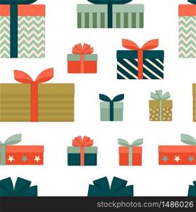 Gift boxes with bows.Christmas, new year, birthday. Seamless pattern. Flat linear vector illustration