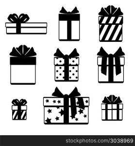 Gift boxes with ribbon bows icons set isolated over white. Gift boxes with ribbon bows icons set isolated over white. Gift icon with bow ribbon. Vector illustration