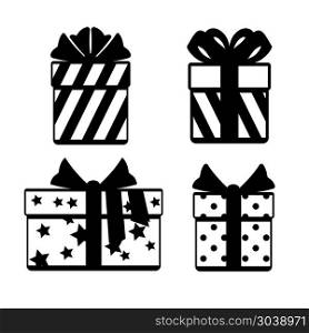 Gift boxes with ribbon bows icons set isolated over white. Gift boxes with ribbon bows icons set isolated over white. Object box for xmas, vector illustration