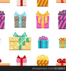 Gift boxes with ribbon bows seamless pattern. Gift boxes with ribbon bows seamless pattern. Birthday background, with gift. Vector illustration