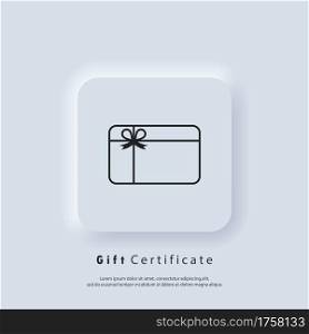 Gift card icon vector logo. Loyalty card icons. Incentive gift logo. Collect bonus, earn reward, redeem gift, win present. Vector. UI icon. Neumorphic UI UX white user interface web button.