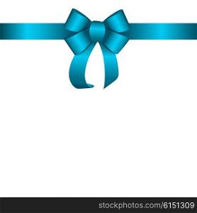 Gift Card with Blue Ribbon and Bow. Vector illustration EPS10. Blue Gift Ribbon. Vector illustration