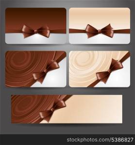 Gift card with chocolate bow and whirlpool. Vector.