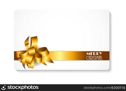 Gift Card with Gold Bow and Ribbon Merry Christmas. Vector Illustration EPS10. Gift Card with Gold Bow and Ribbon Merry Christmas. Vector Illus