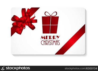 Gift Card with Red Bow and Ribbon Merry Christmas. Vector Illustration EPS10. Gift Card with Red Bow and Ribbon Merry Christmas. Vector Illustration