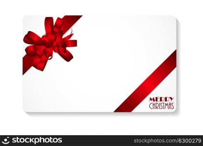 Gift Card with Red Bow and Ribbon Merry Christmas. Vector Illustration EPS10. Gift Card with Red Bow and Ribbon Merry Christmas. Vector Illustration
