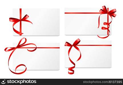 Gift Card with Red Ribbon and Bow Set. Vector illustration EPS10. Gift Card with Red Ribbon and Bow Set. Vector illustration