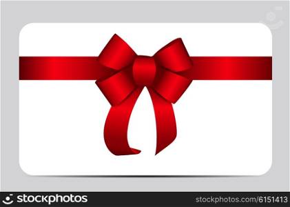 Gift Card with Red Ribbon and Bow. Vector illustration EPS10. Red Gift Ribbon. Vector illustration